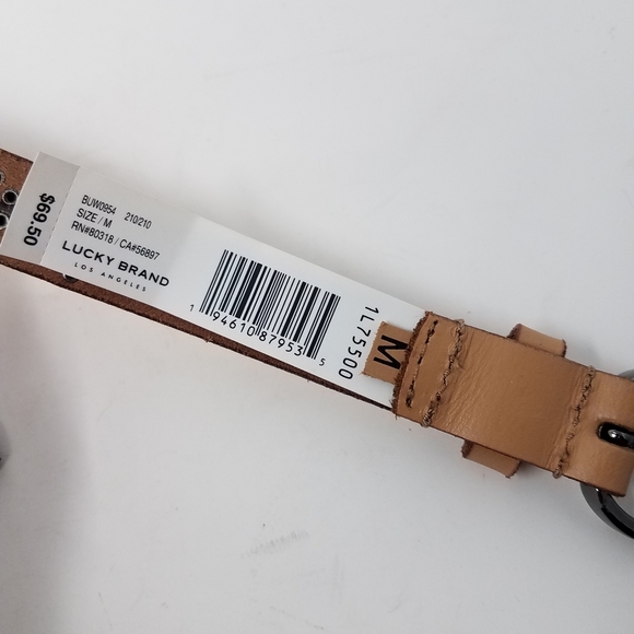 Lucky Brand Women Diamond and X Pattern Studded Leather Belt New Beige Medium - Picture 6 of 6